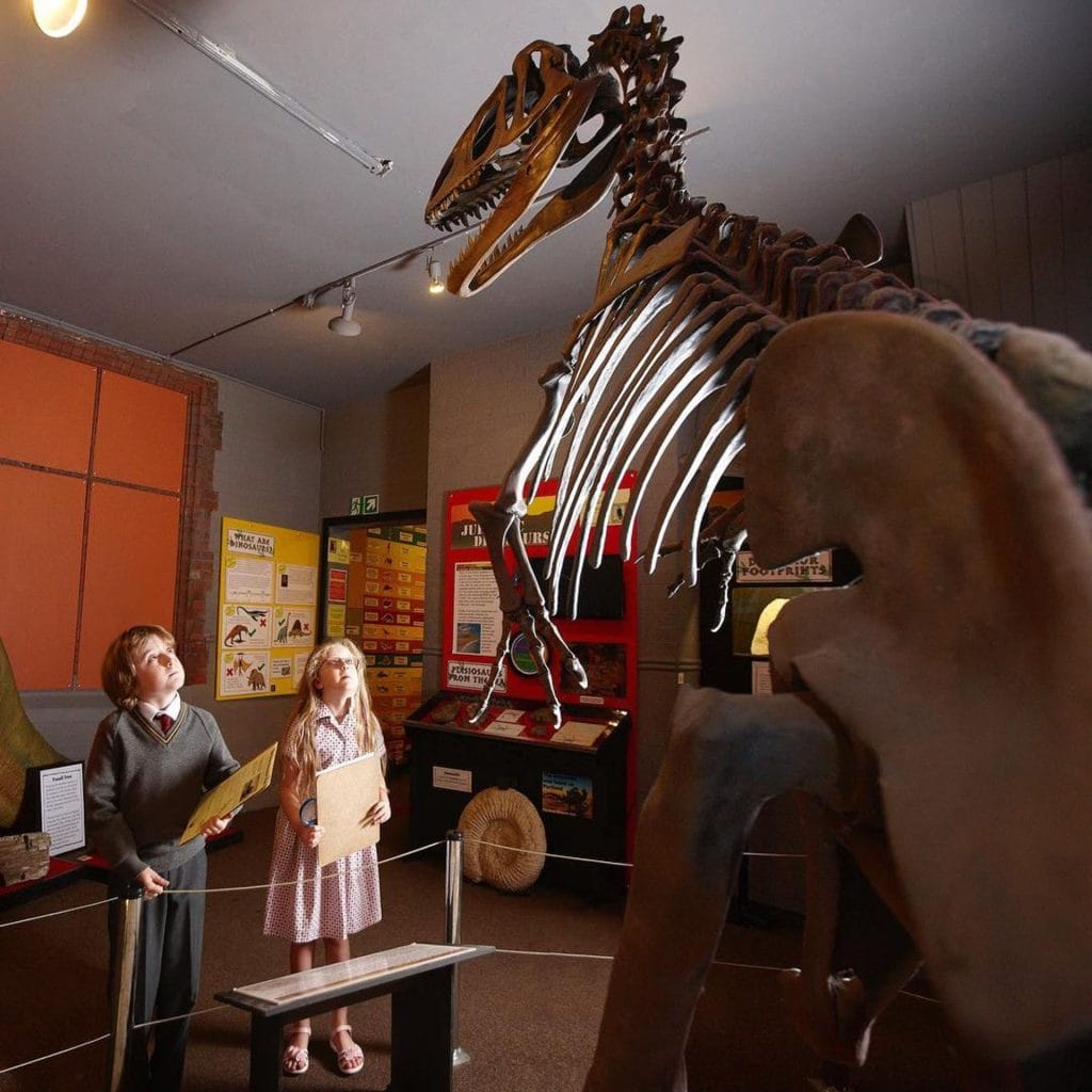 Dinosaur skeletons and interactive exhibits at the Dinosaur Museum, fascinating for all ages.