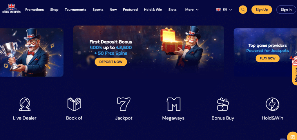 Union Jackpot Casino dse scrn desktop